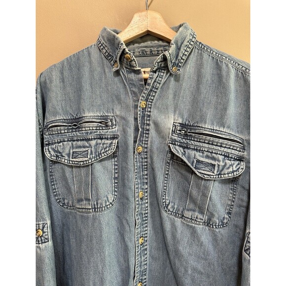 Vtg Men’s Trail Designs Cotton Denim Jean Button Down Shirt Pockets Size Large - Picture 2 of 12